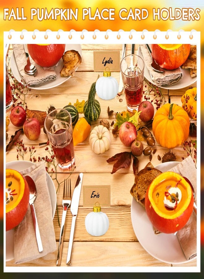 Soaoo 24 Set Thanksgiving Pumpkin Table Decorations Pumpkin Name Place Card Holders for Table Setting Thanksgiving Party Decor Mini Fall Number Holder(White) - Image 4